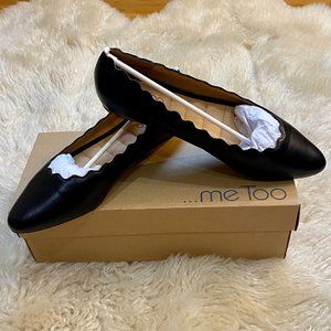 NWT Me Too Black Leather Alexia Scalloped Flats